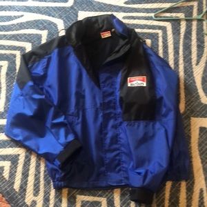 Marlboro unlimited Adventure gear XXL blue black nylon rain jacket w/ hood, EUC